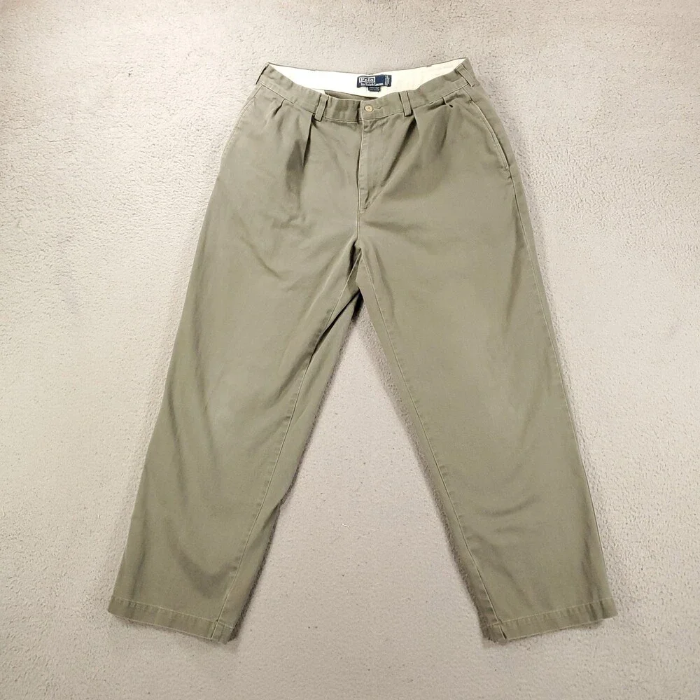 Polo Ralph Lauren Andrew Pants Mens 36x30 Gray Beige Classic Chino Vintage 34x30